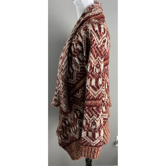 Wow Couture Orange Aztec Open Front Cardigan 100% Mohair Women's S Hi Lo Sweater - Picture 2 of 6